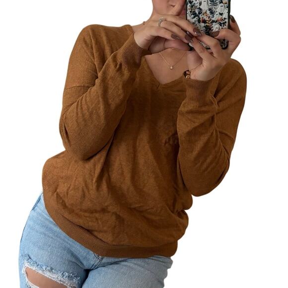 Windsor S Brown Oversized Criss Cross Strappy Open Back Soft Knit Vneck Sweater - Picture 1 of 7